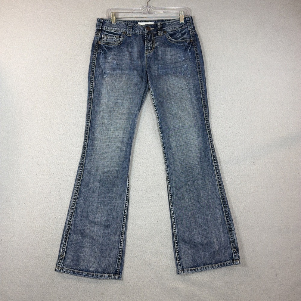 Maurices Women Blue Distressed Jenna Boot Jean Stretch Denim Size 5/6 Reg Y2K